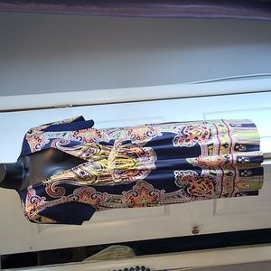 Colorful Short Sleeve, Low Neck Midi Dress  size 1x